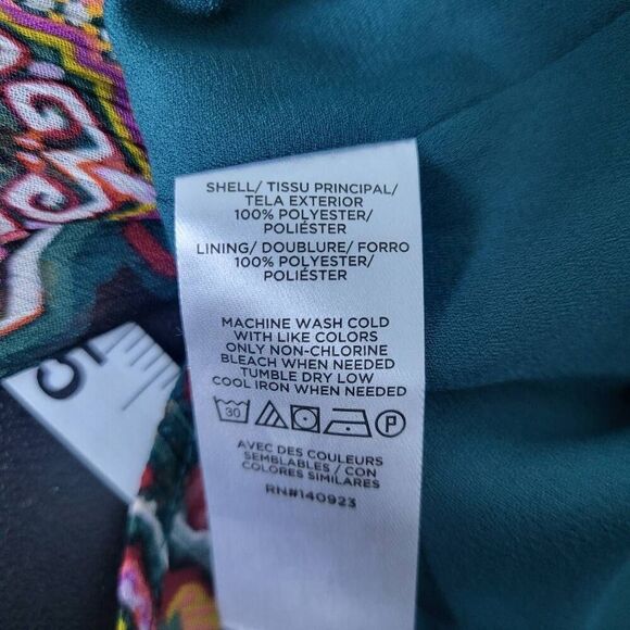 Loft Womens Size Large Tapestry Ruffle Shoulders Split Neck Blouse Blue Red - Picture 5 of 7